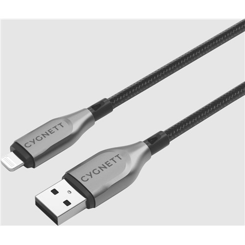 CYGNETT USB-A to LIGHTNING Armoured 2 Metre Cable Black